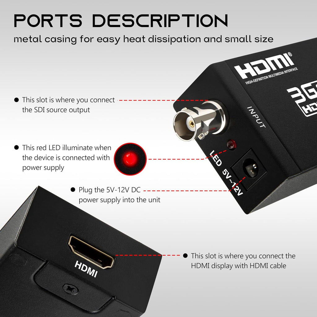Boobrie SDI to HDMI Converter, Full HD 1080P Video Audio Adapter Supports SD/HD/3G-SDI to HDMI Conversion for Camera Monitor Projector Display