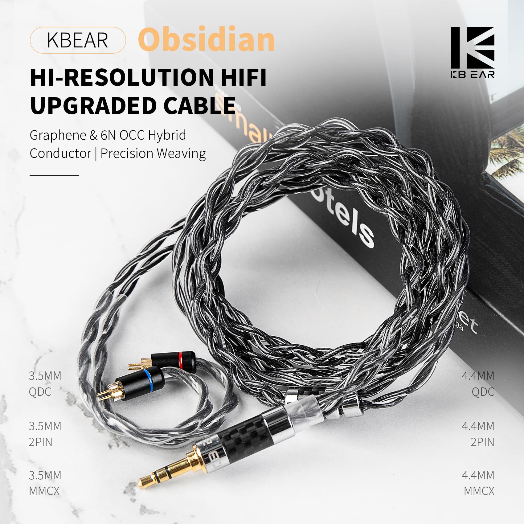 KBEAR P34 IEM Cable, 5N 2-Strands 98-Core OFC Silver-Plated HiFi Earphone Upgrade 2Pin Cable, Interchangeable 3.5mm/4.4mm Plug, in Ear Monitors Headphones Replacement Wire for Audiophile Musician