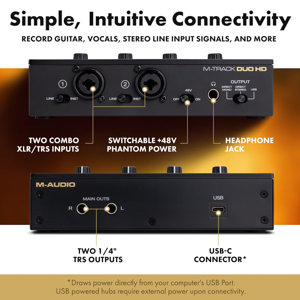 M-AUDIO M-Track Duo USB Audio Interface for Recording, Streaming and Podcasting with Dual XLR, Line and DI Inputs, plus a Software Suite Included