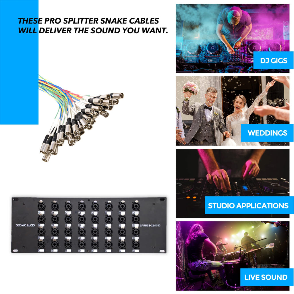 Seismic Audio SARMSS-16x515 Rack Mount 16 Channel XLR TRS Combo Splitter Snake Cable - 5' & 15' XLR trunks