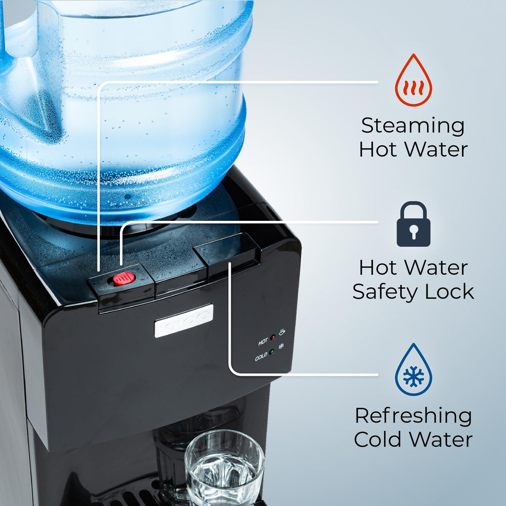Igloo Top Loading Water Cooler with Removable Drip Tray & Energy-Saving Features- Water Tower with Hot & Cold Temperature Settings- Water Dispenser Fits 3 & 5-Gallon Jugs with Child Safety Lock- White