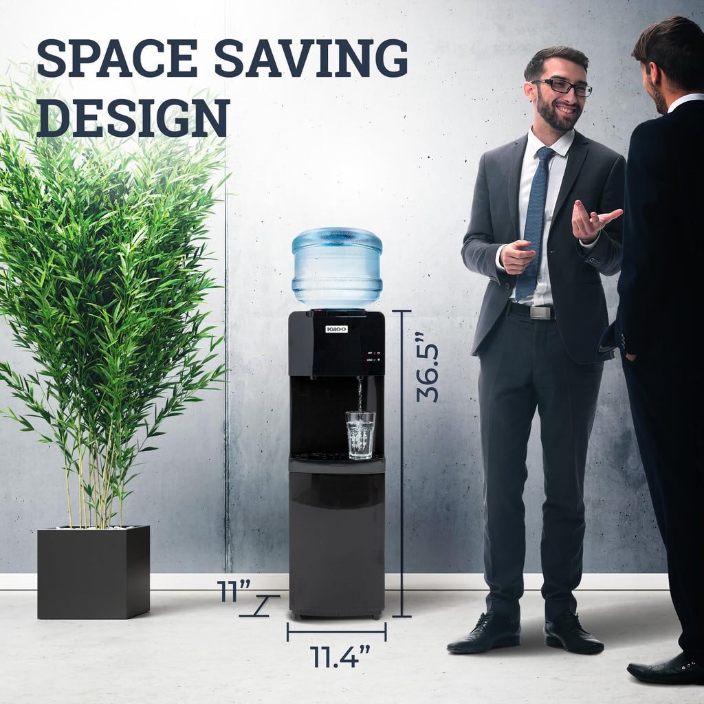 Igloo Top Loading Water Cooler with Removable Drip Tray & Energy-Saving Features- Water Tower with Hot & Cold Temperature Settings- Water Dispenser Fits 3 & 5-Gallon Jugs with Child Safety Lock- White