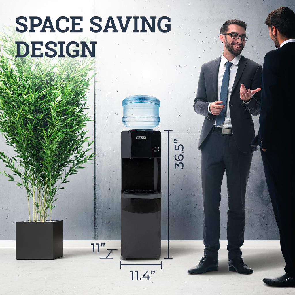 Igloo Top Loading Water Cooler with Removable Drip Tray & Energy-Saving Features- Water Tower with Hot & Cold Temperature Settings- Water Dispenser Fits 3 & 5-Gallon Jugs with Child Safety Lock- White