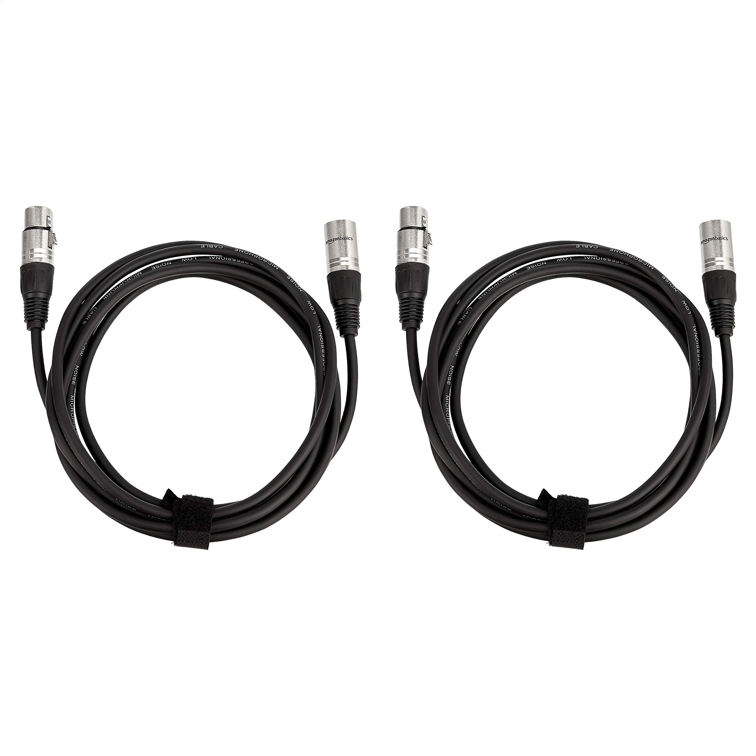 Amazon Basics XLR Male to Female Microphone Cable for Speaker or PA System, Recording Studio, All Copper Conductors, Low Noise Shielding, 6MM PVC Jacket, 6 Foot, Black
