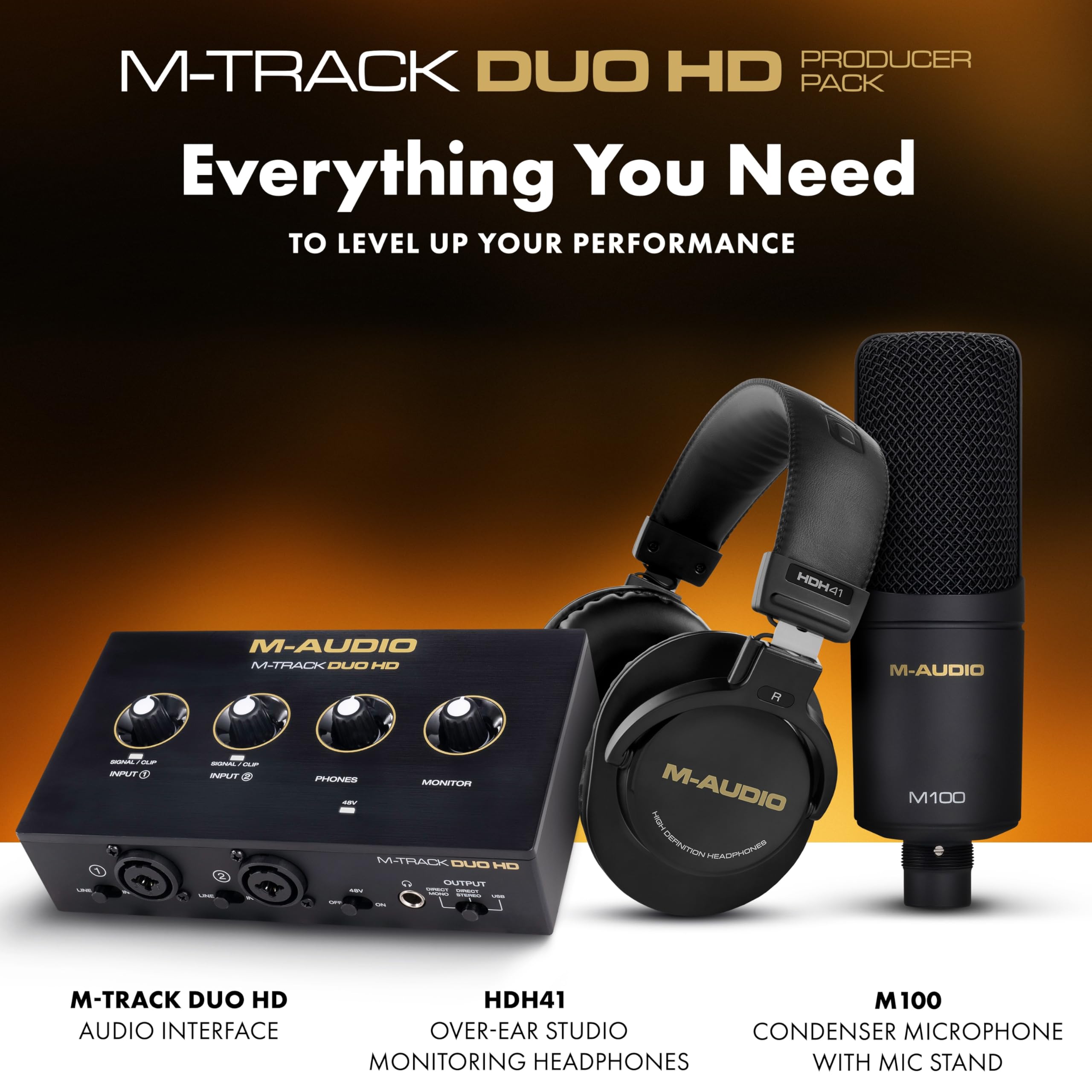 M-AUDIO M-Track Duo USB Audio Interface for Recording, Streaming and Podcasting with Dual XLR, Line and DI Inputs, plus a Software Suite Included