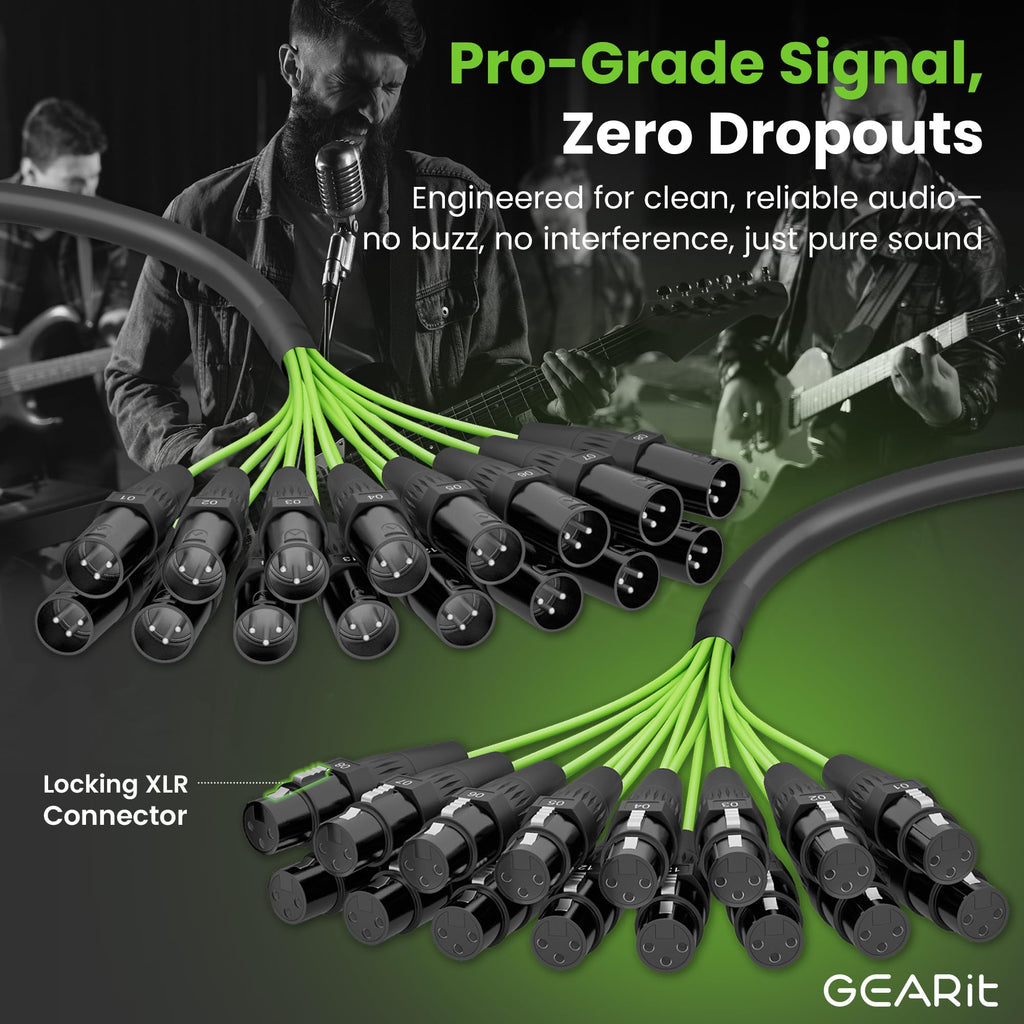 GearIT 8-Channel XLR Snake Cable (50 ft) - 100% Oxygen-Free Copper Snake Wire, Channel Labels, Metal XLR Connectors for Pro Audio - 50 Feet