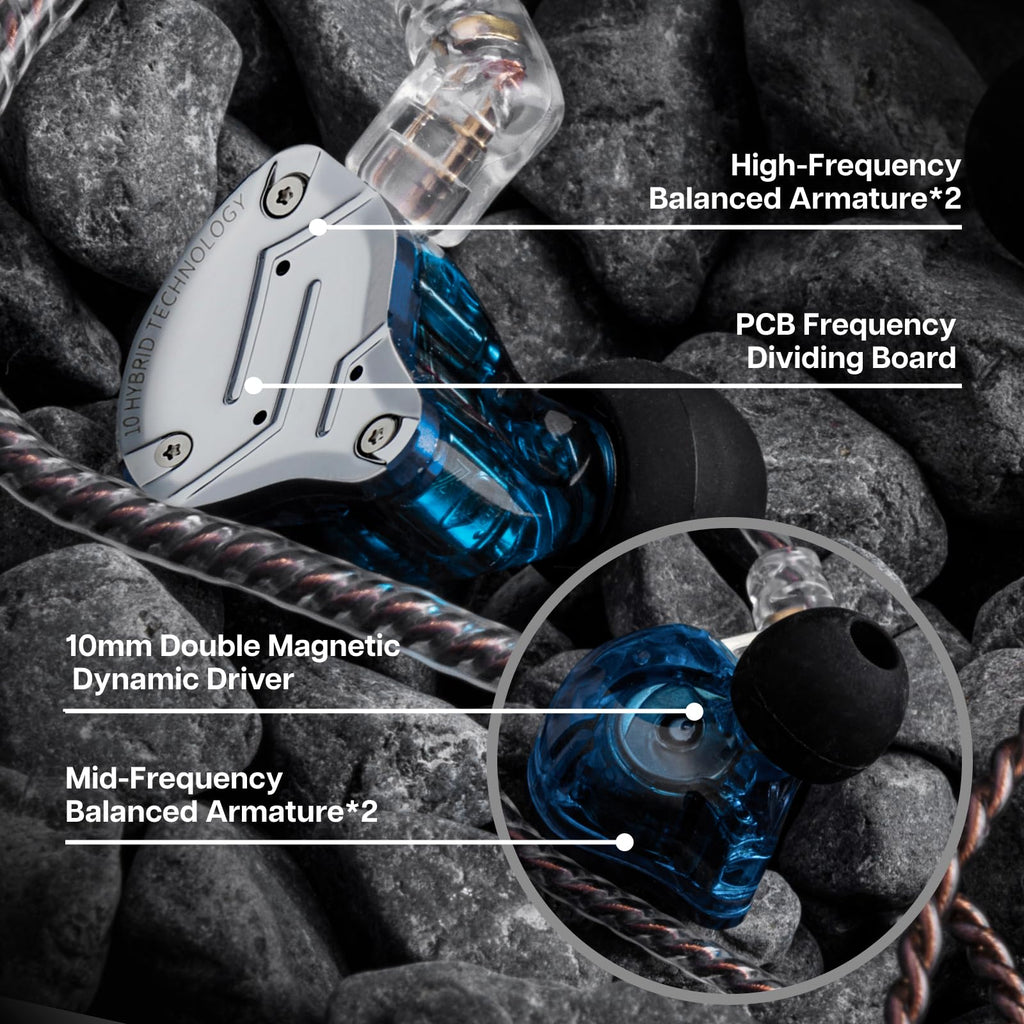 Linsoul KZ ZS10 Pro, 4BA+1DD 5 Driver in Ear Monitor, HiFi Wired Earbuds, Gaming Earbuds, Hybrid IEM Earphones with Stainless Steel Faceplate, Detachable Cable for Musician(Without Mic, Dark Black)