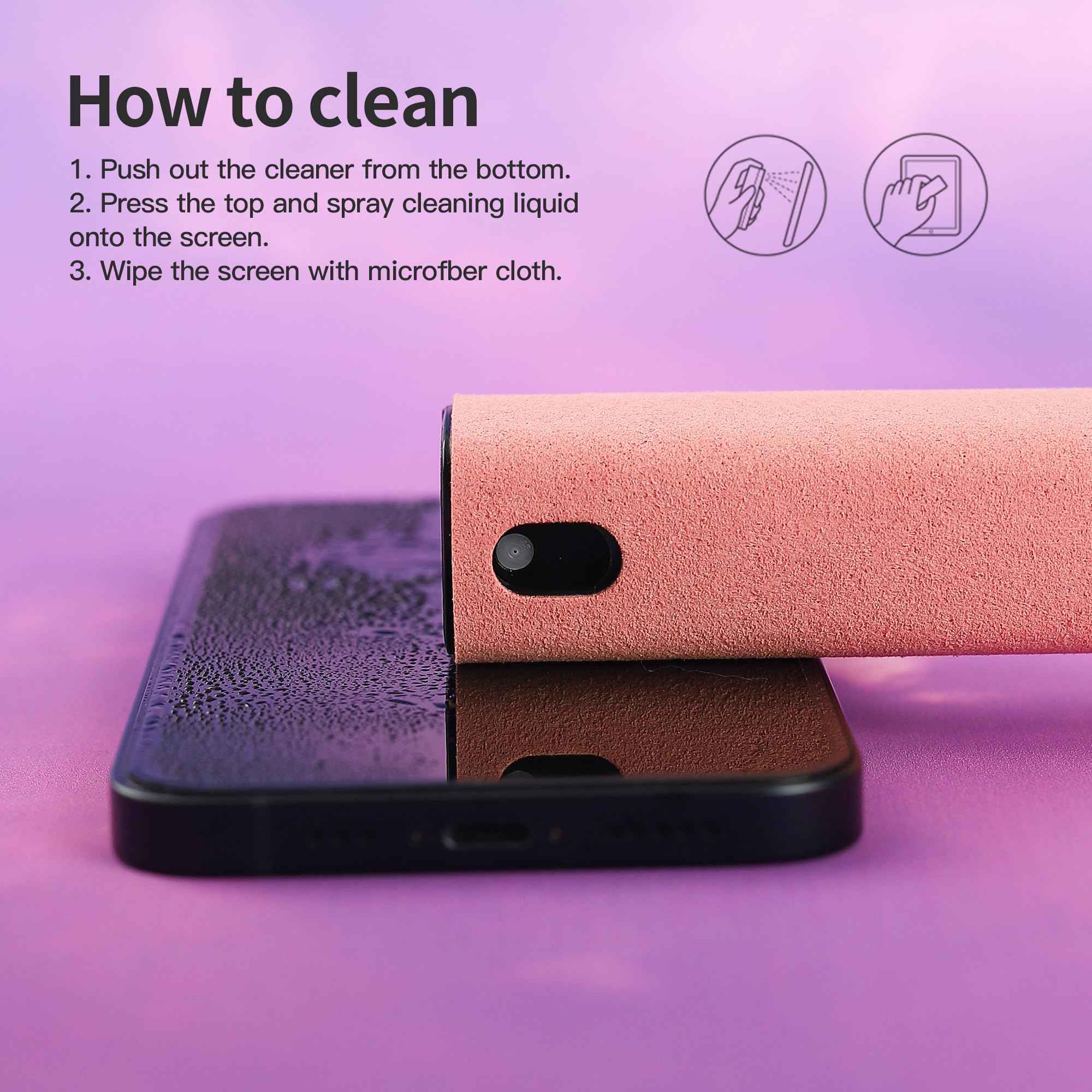 CUIUD Touchscreen Screen Cleaner Kit 2 Pcs, Phone, Tablet and Car Screen Cleaner, Two in One Spray and Microfiber Cloth(Grey&Pink)