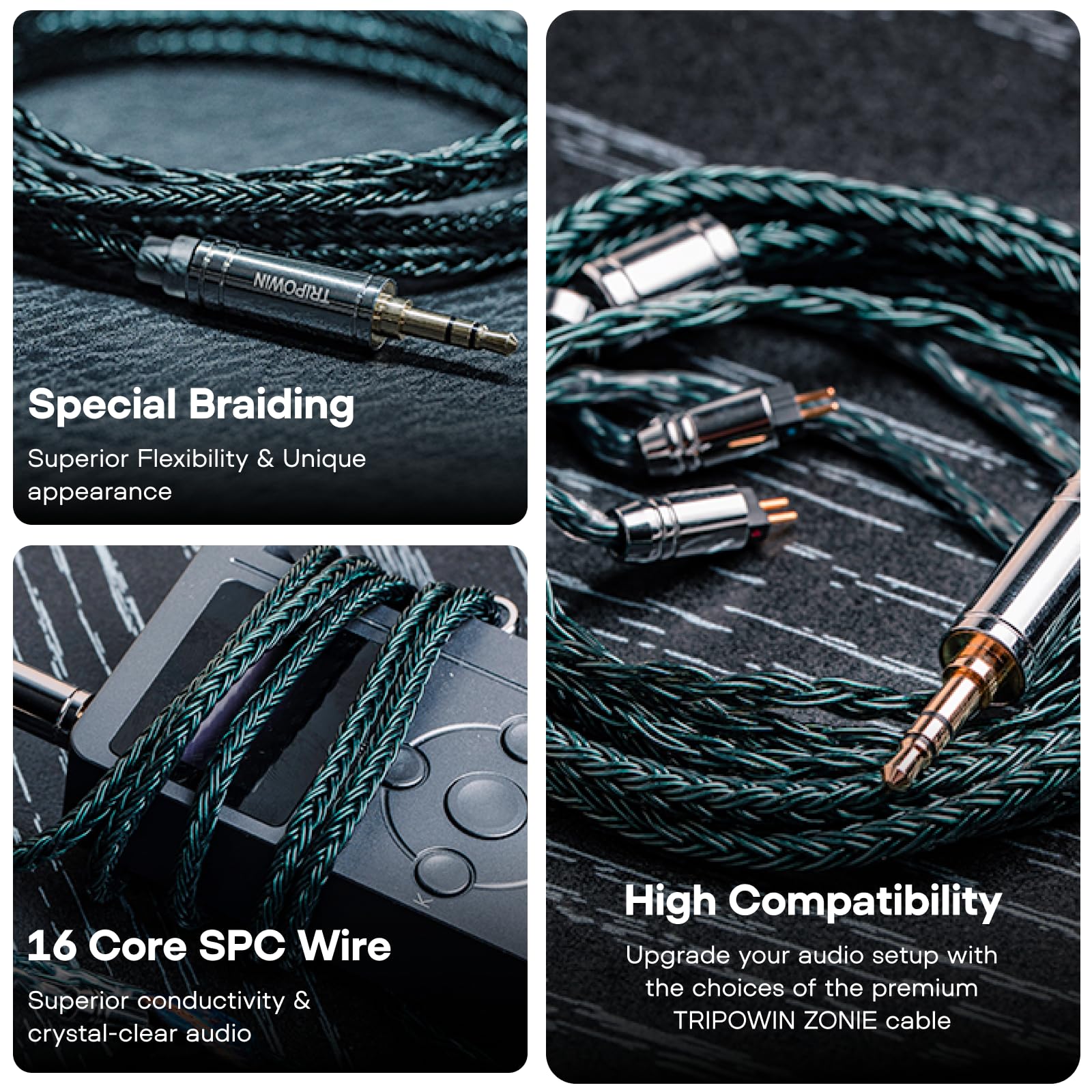 Linsoul Tripowin Zonie IEM Cable, 16 Core Silver Plated Earphone Upgraded Cords, 1.25m SPC in Ear Monitor Cable for 7hz Zero:2 Orchestra Lite Cadenza Hype4 Supermix4(2pin 0.78mm, 3.5mm)(Violet)