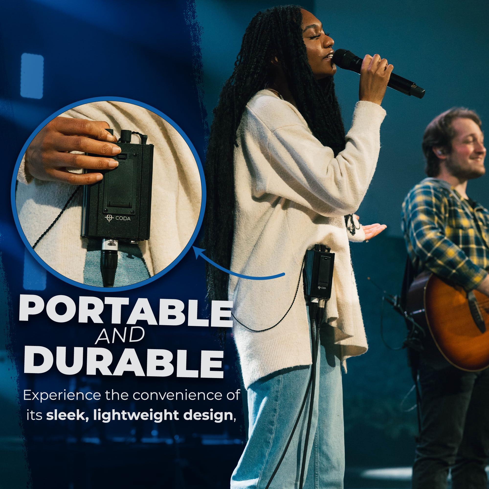 Coda Ultra-Compact Personal in Ear Monitor Amplifier - Double Channel Headphone Amplifier System with XLR & TRS Input - Portable IEM Amp with Mono & Stereo Mix Panning - Sturdy Housing with Belt Clip