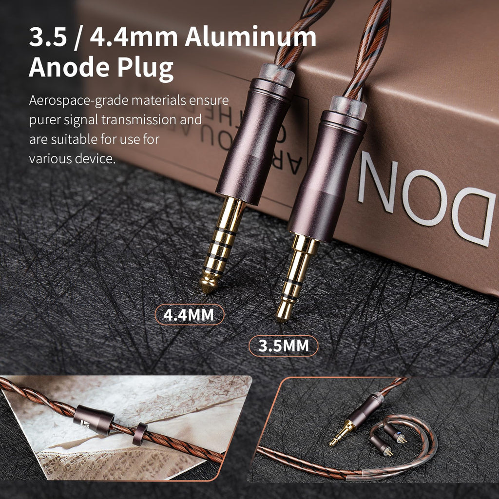 KBEAR P34 IEM Cable, 5N 2-Strands 98-Core OFC Silver-Plated HiFi Earphone Upgrade 2Pin Cable, Interchangeable 3.5mm/4.4mm Plug, in Ear Monitors Headphones Replacement Wire for Audiophile Musician