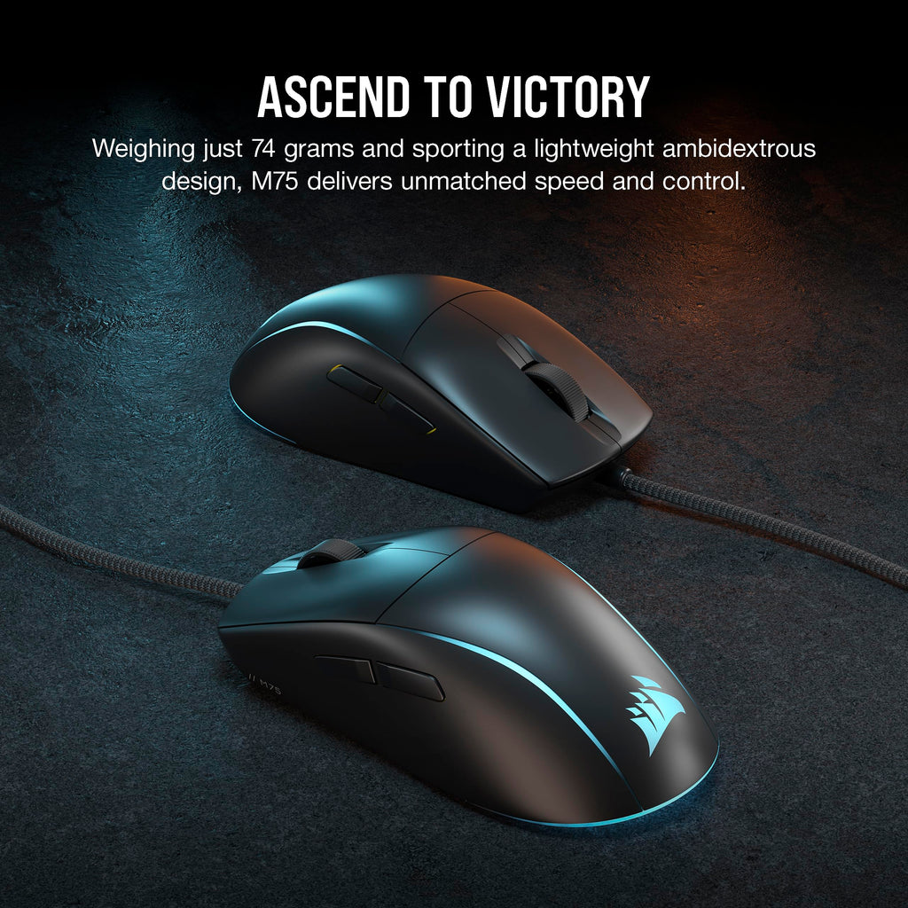Corsair M75 Wireless Gaming Mouse - 26,000 DPI, Lightweight FPS Design, Swappable Side Buttons, iCUE Compatible, Black
