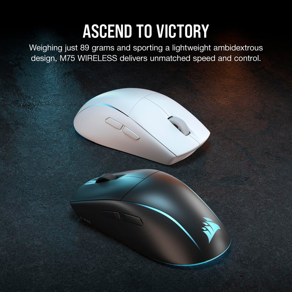 Corsair M75 Wireless Gaming Mouse - 26,000 DPI, Lightweight FPS Design, Swappable Side Buttons, iCUE Compatible, Black