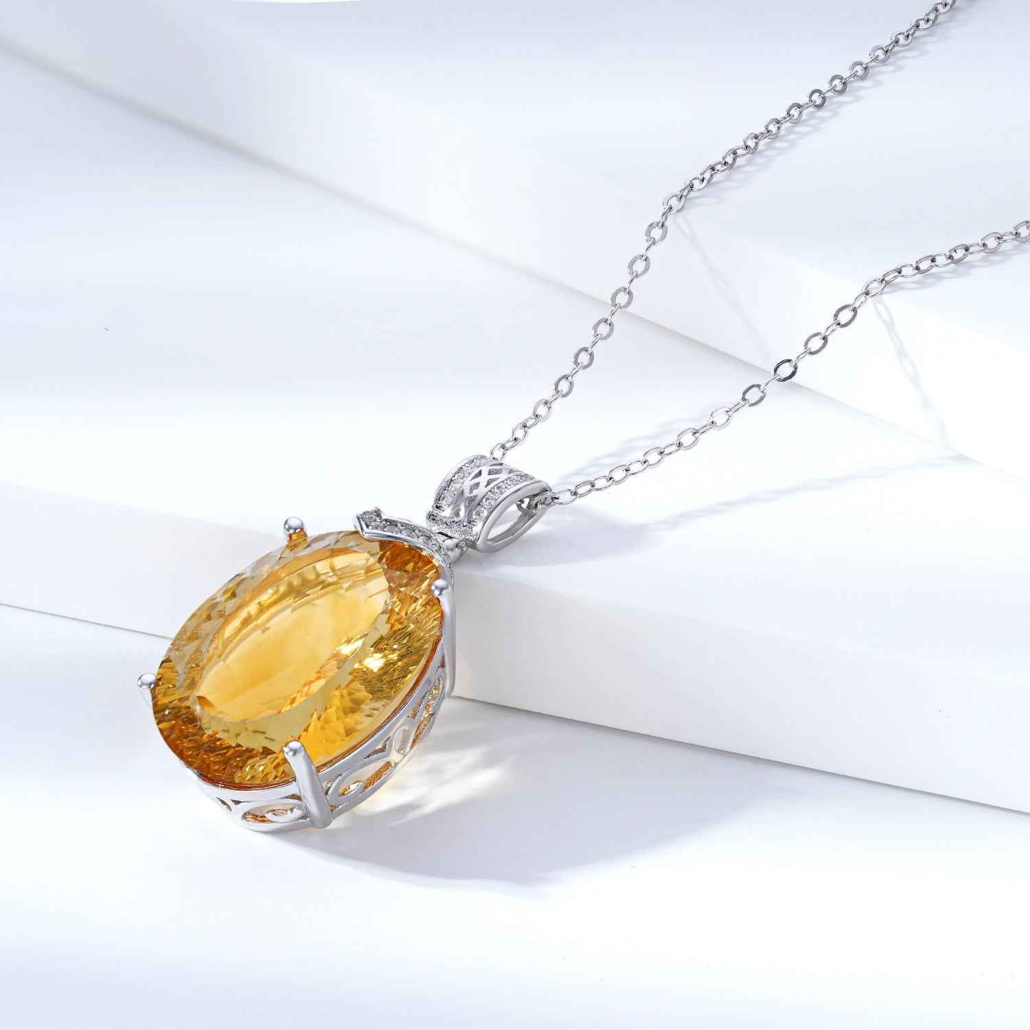 Elegant Natural Topaz Pendant Luxury 925 Silver Necklace Female Collar Chain Valentine's Day Gift For Girlfriend