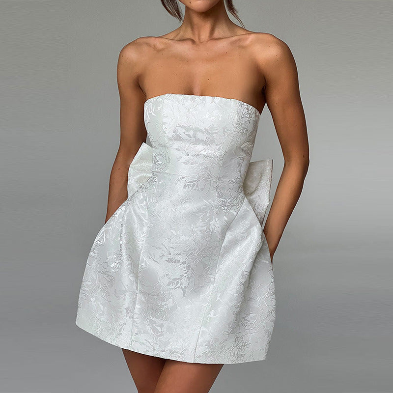Women's Tube Top Dress With Big Bow Fashion Summer Sleeveless Pary Evenning Dresses