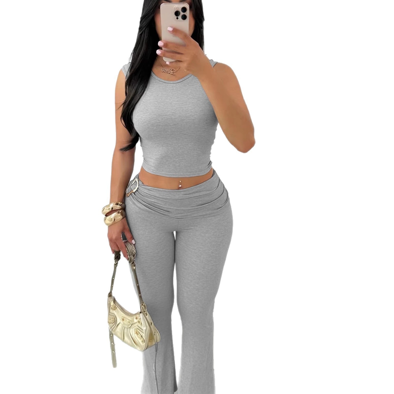 Womens Solid-Colored Sleeveless Top And Bodycon Hip-Hugging Pants Set