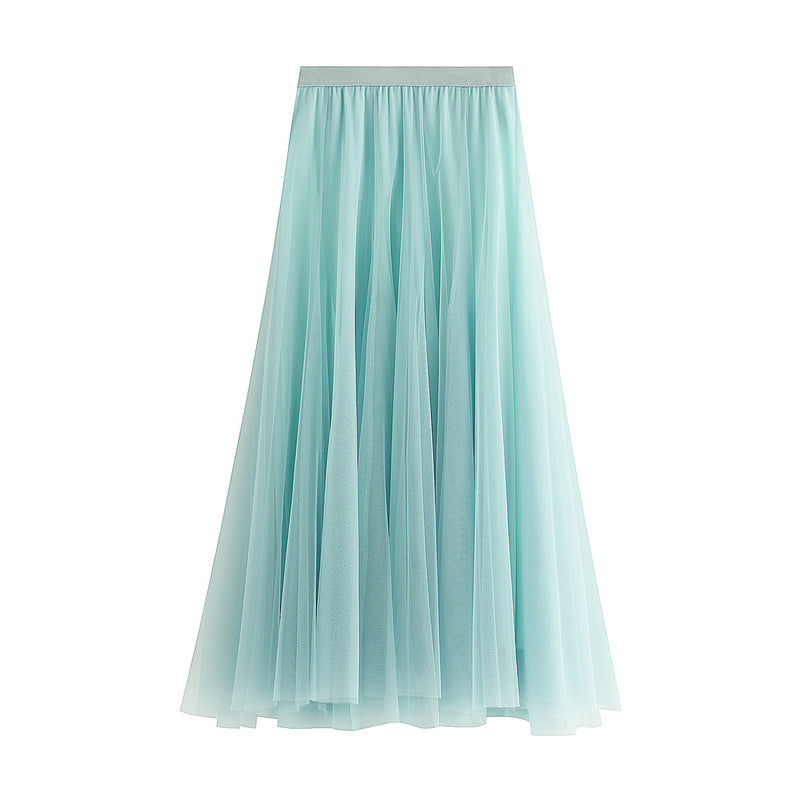 New Autumn And Winter High Waist Mid-length Tulle Skirt Pleated Skirt