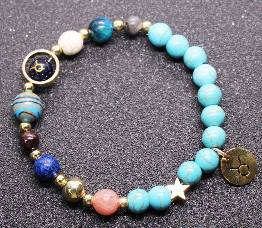 Twelve Constellation Constellation Blue San Bracelet 8mm Turquoise Beaded