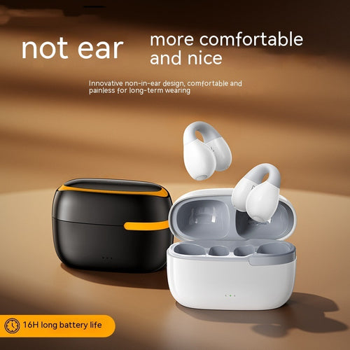 Wireless Bluetooth earbuds in open charging cases, white and dark colors visible