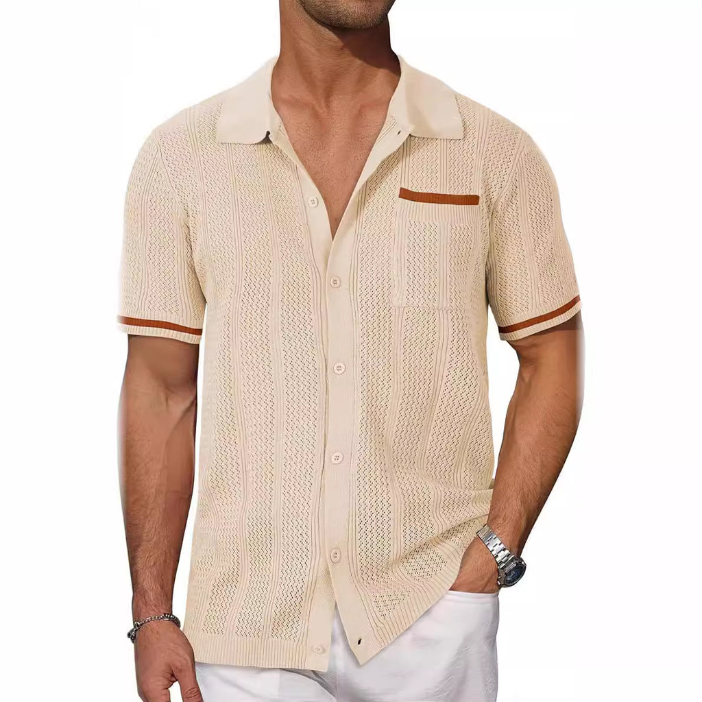 Short-sleeved Shirt Pocket Hollow Breathable Cool Summer Men's Casual Jacket Cardigan