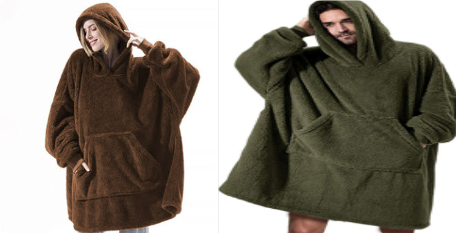 Hoodie Sweatshirt With Big Pocket Tops Sweater Comfortable Loose Double-Sided Fleece Thicker Wearable Blanket