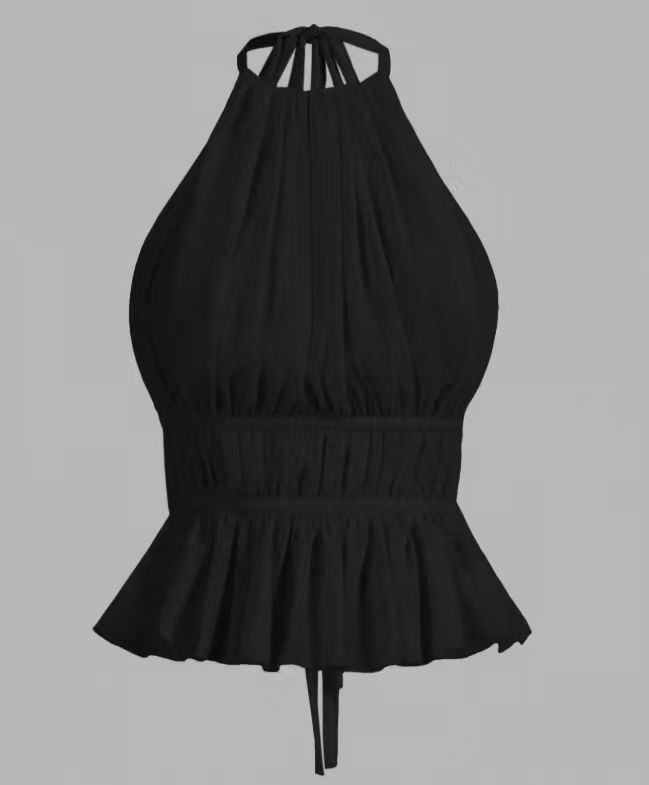 Round-neck Pleated Halter Womens Backless Tie-up Top